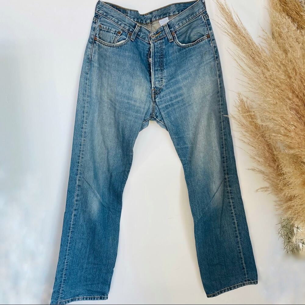 MENS LEVIS 501 33 x 34 Blue Denim Button Fly Denim Jeans Slim Skinny Straight